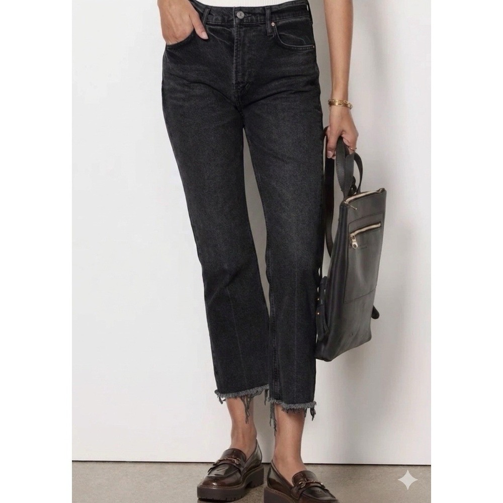Citizens of Humanity Isola Bootcut Cropped Jeans 29 Black Crop High Rise Raw Hem